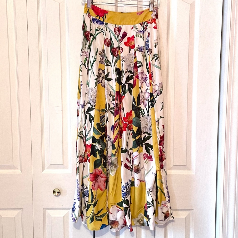 NWT Anthropologie printed mustard and floral maxi skirt